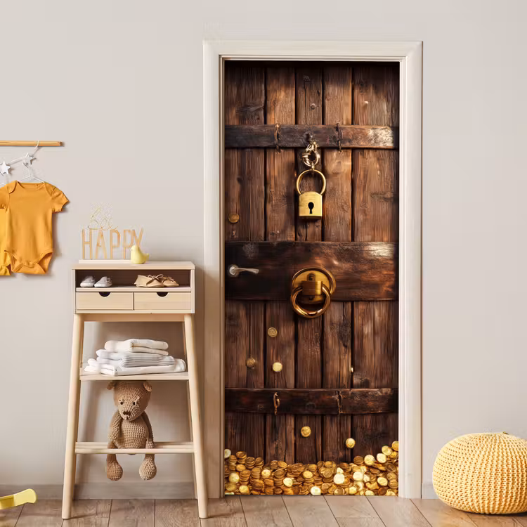 Deursticker - Kluisdeur - Goud - Geld - Hout — 6
