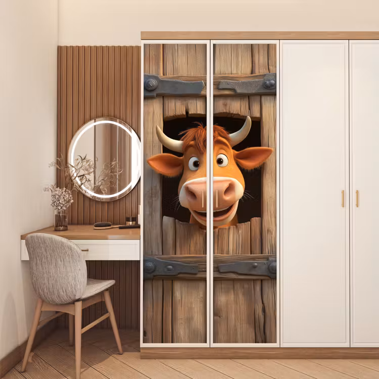 Deursticker - Koe - Bruin - Boerderij - Schuur - Raam — 5