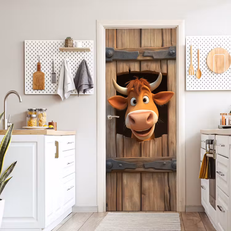Deursticker - Koe - Bruin - Boerderij - Schuur - Raam — 7