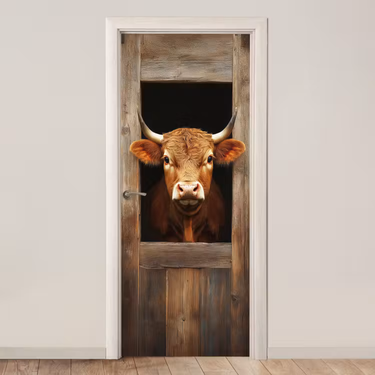 Deursticker - Koe - Doorkijk - Raam - Hout - Dieren — 1