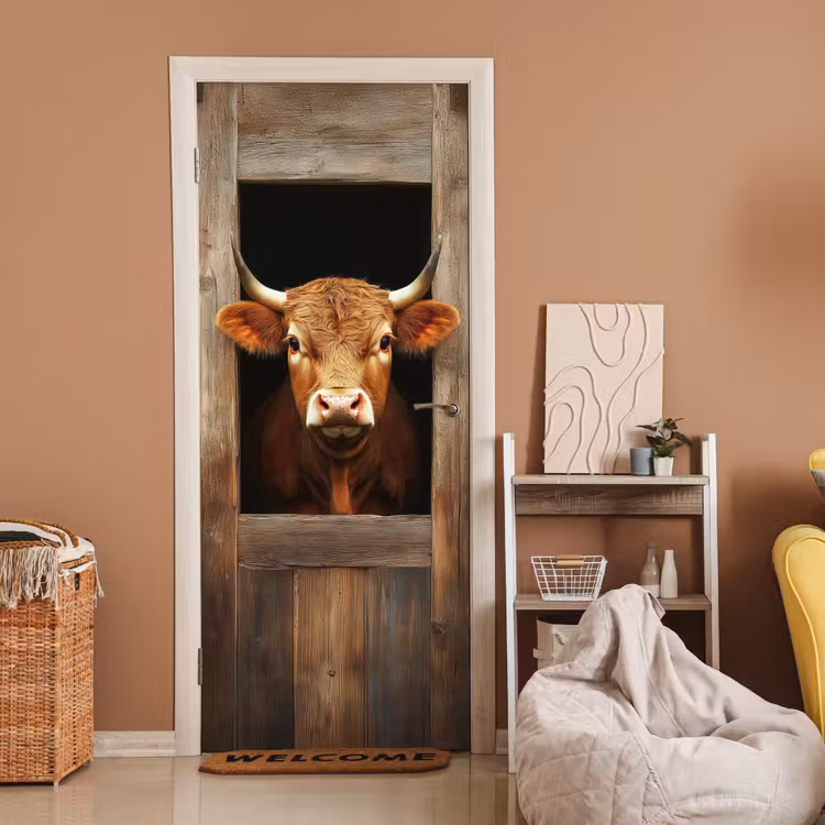 Deursticker - Koe - Doorkijk - Raam - Hout - Dieren — 2