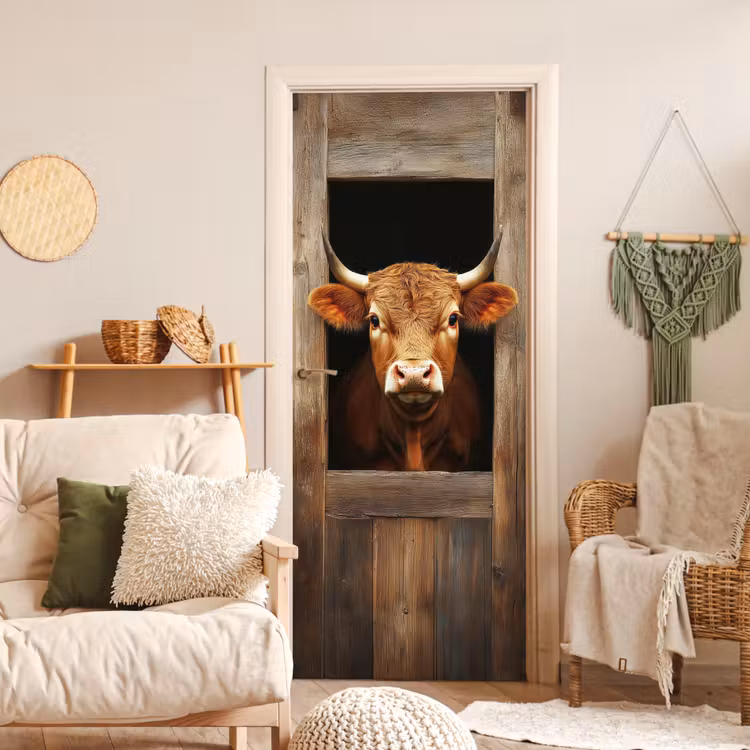 Deursticker - Koe - Doorkijk - Raam - Hout - Dieren — 4