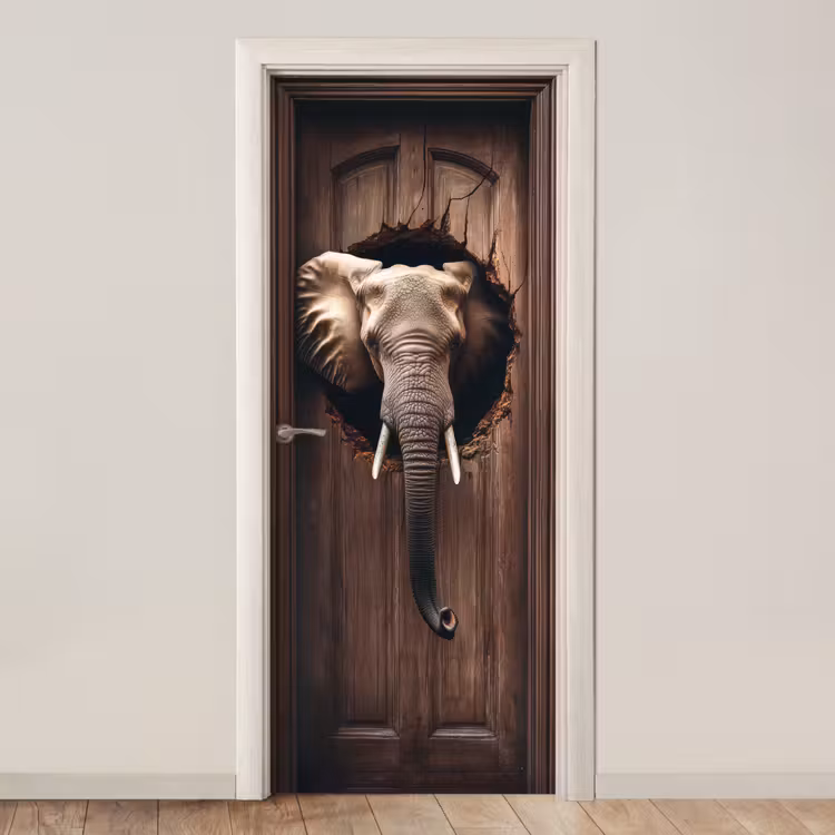 Deursticker - Olifant - Doorkijk - Deur - Houtlook — 1