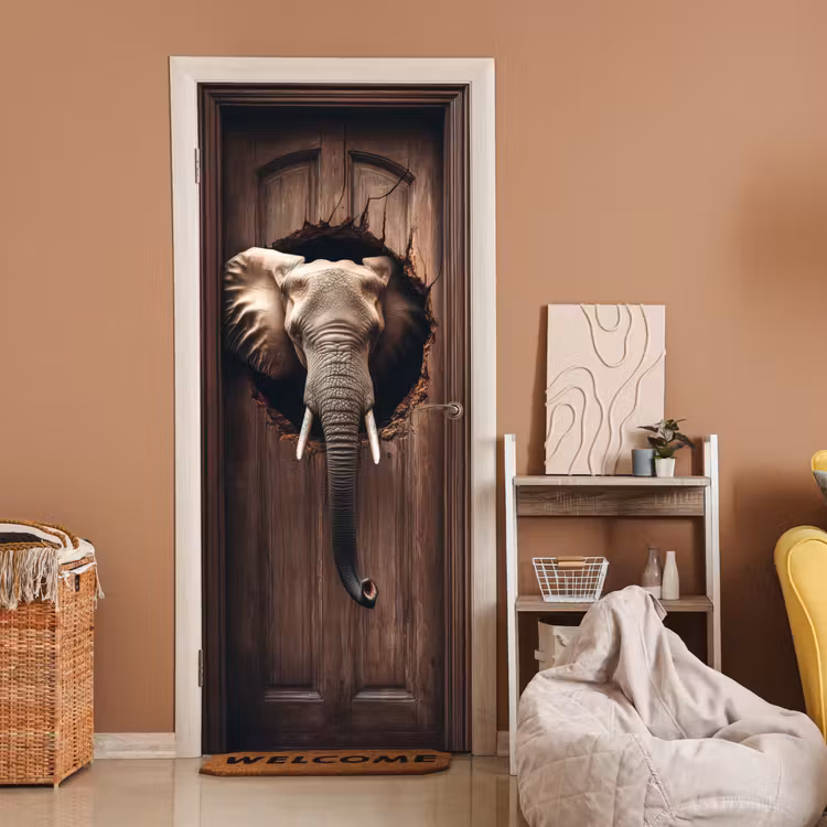 Deursticker - Olifant - Doorkijk - Deur - Houtlook — 2