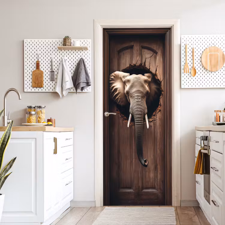 Deursticker - Olifant - Doorkijk - Deur - Houtlook — 7