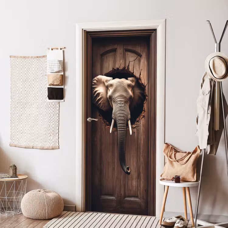 Deursticker - Olifant - Doorkijk - Deur - Houtlook — 8