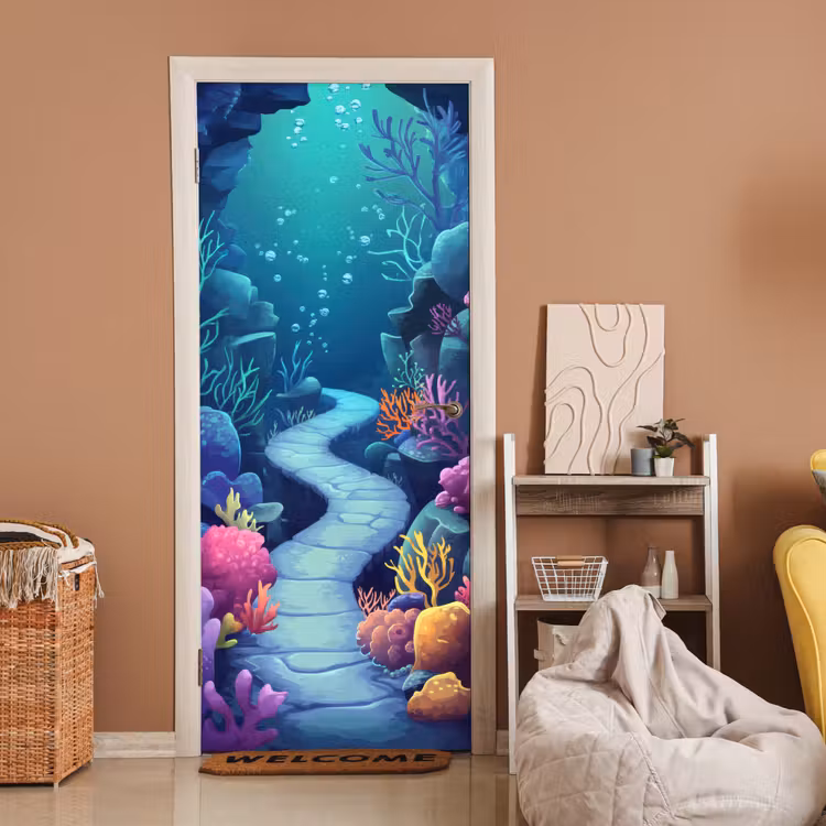 Deursticker - Onderwaterwereld - Grot - Zee - Blauw - Zeewier — 2