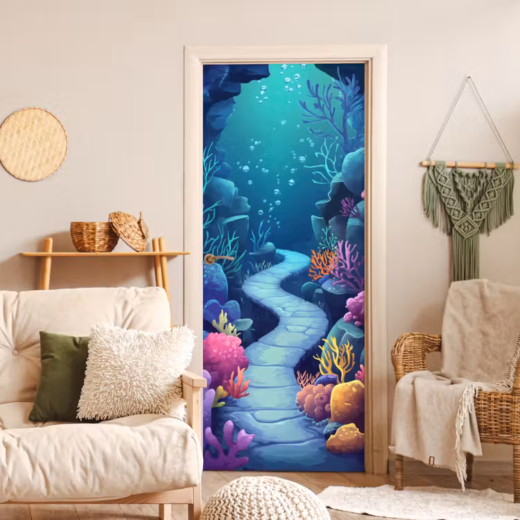 Deursticker - Onderwaterwereld - Grot - Zee - Blauw - Zeewier — 4
