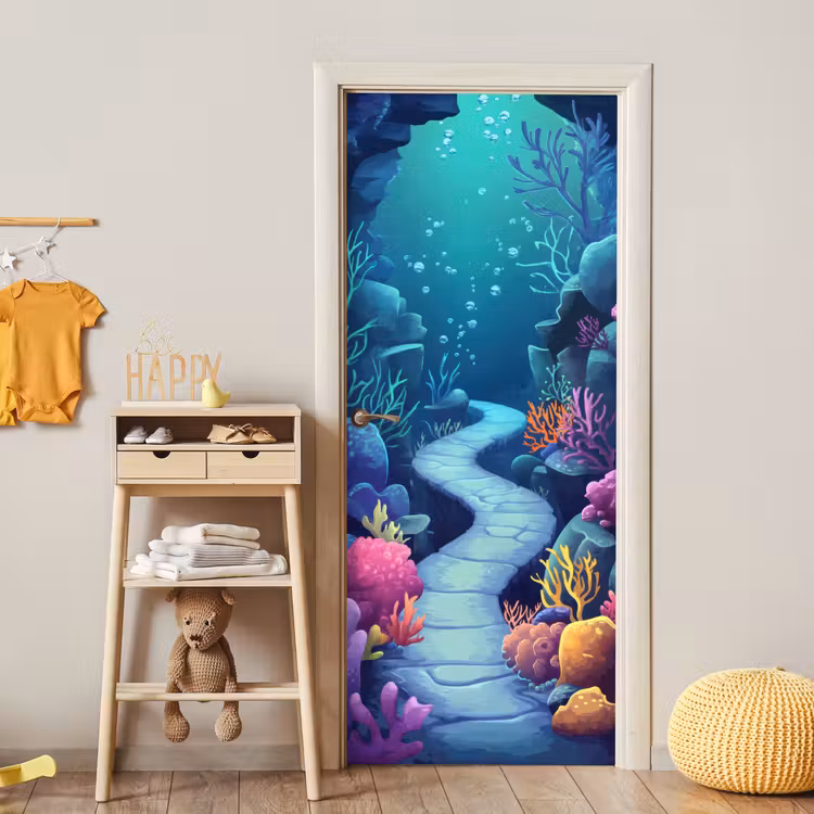 Deursticker - Onderwaterwereld - Grot - Zee - Blauw - Zeewier — 6