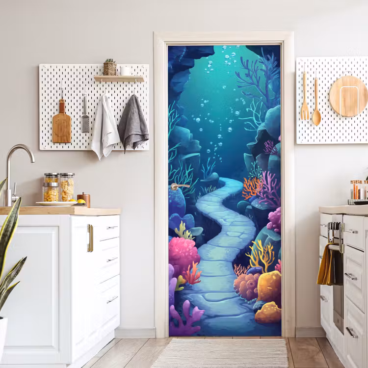 Deursticker - Onderwaterwereld - Grot - Zee - Blauw - Zeewier — 7