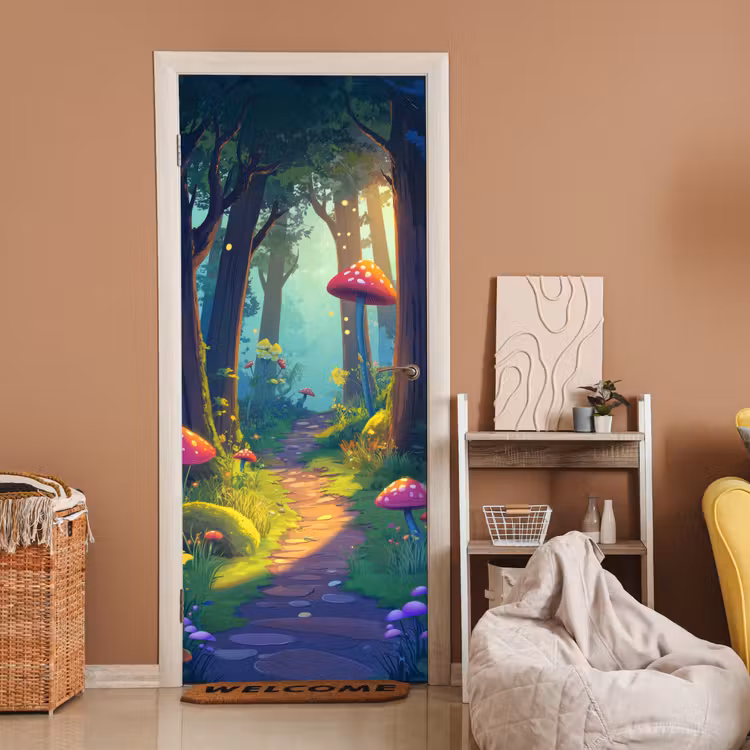 Deursticker - Paddenstoelen - Bos - Natuur - Pad — 2