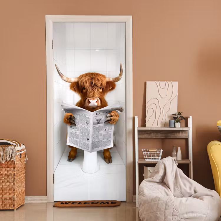 Deursticker - Schotse Hooglander - Krant - WC - Dier — 2