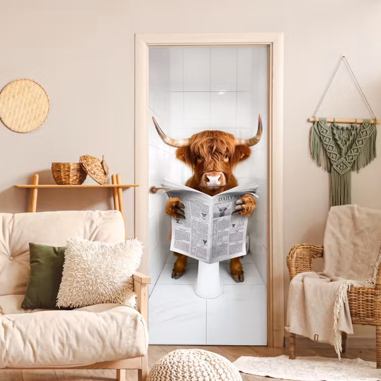 Deursticker - Schotse Hooglander - Krant - WC - Dier — 4
