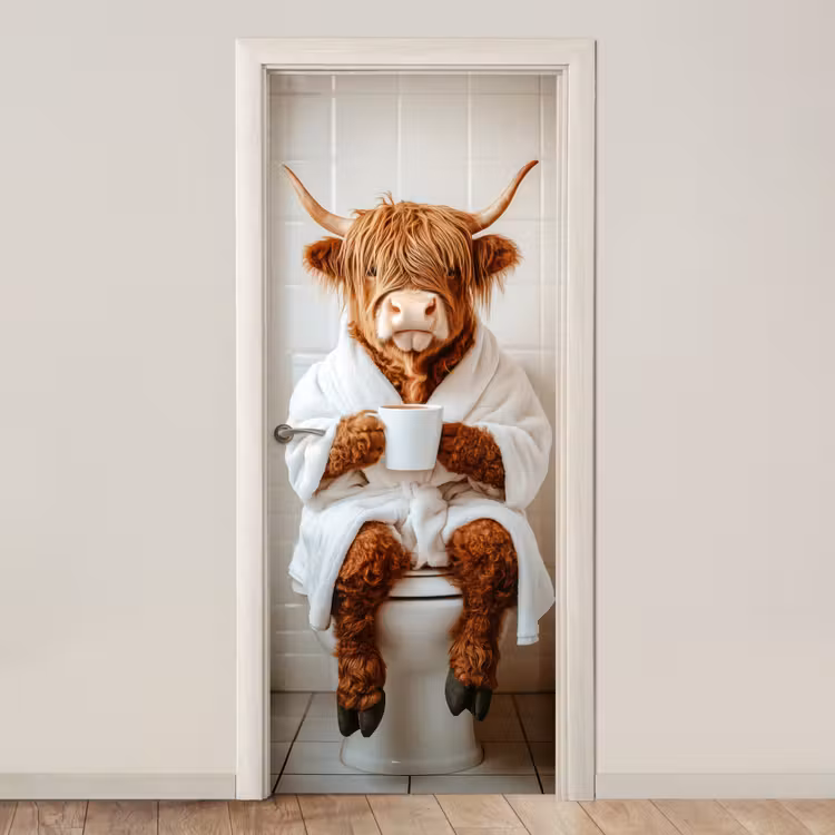 Deursticker - Schotse Hooglander - WC - Badjas - Modern - Dieren — 1
