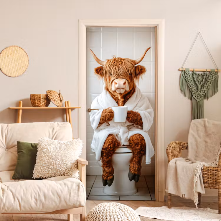 Deursticker - Schotse Hooglander - WC - Badjas - Modern - Dieren — 4