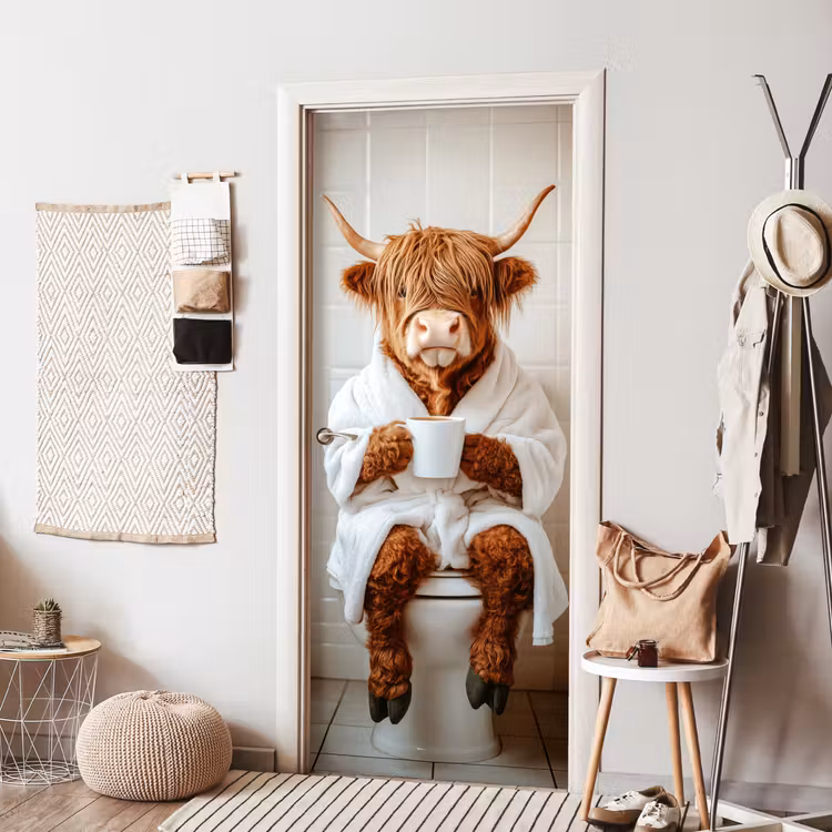 Deursticker - Schotse Hooglander - WC - Badjas - Modern - Dieren — 8
