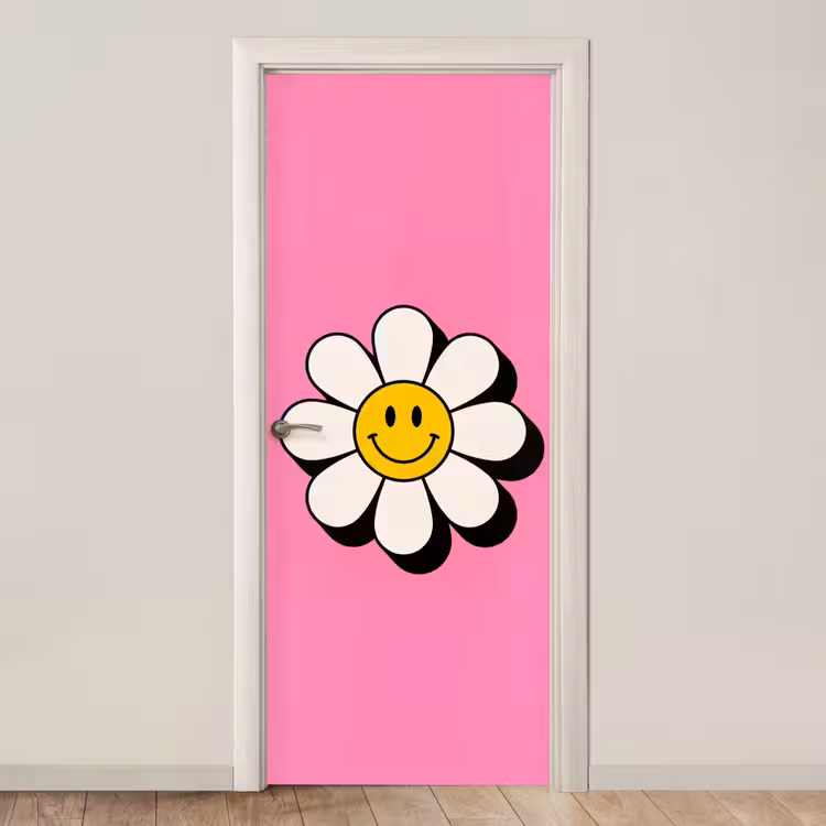 Deursticker - Smiley - Bloem - Roze — 1