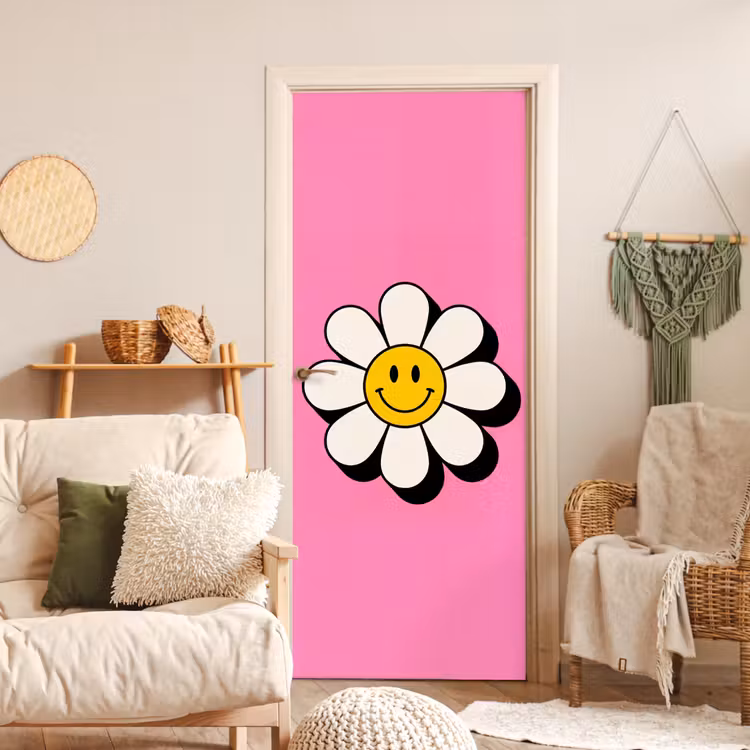 Deursticker - Smiley - Bloem - Roze — 4