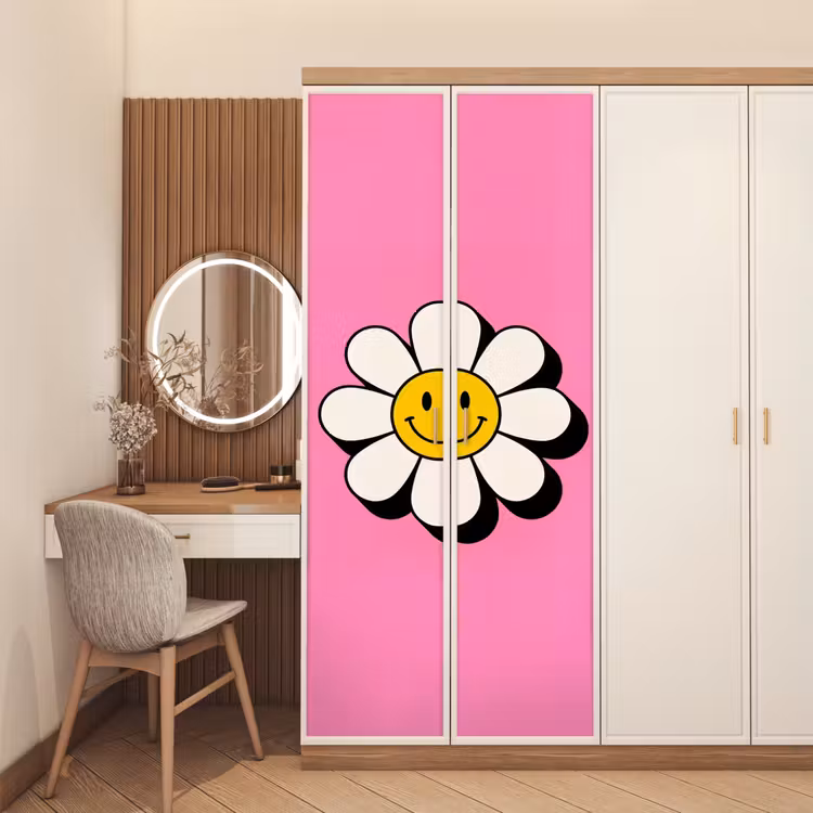 Deursticker - Smiley - Bloem - Roze — 5