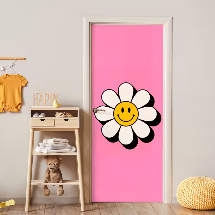 Deursticker - Smiley - Bloem - Roze — 6
