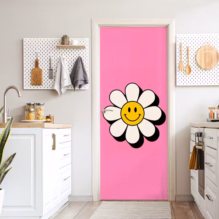 Deursticker - Smiley - Bloem - Roze — 7