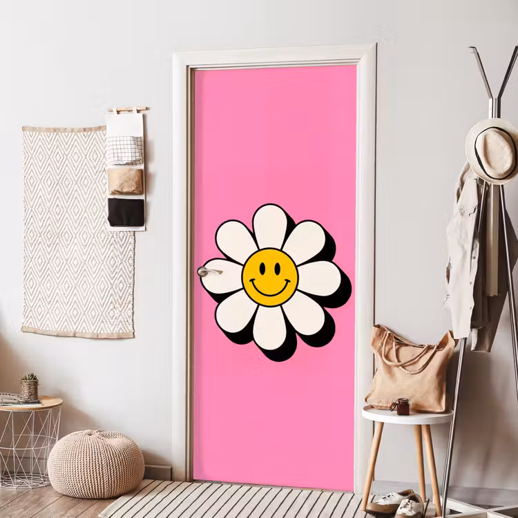 Deursticker - Smiley - Bloem - Roze — 8