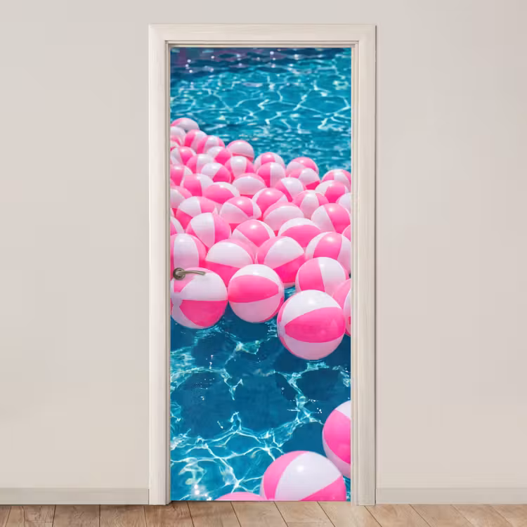 Deursticker - Strandballen - Roze - Water — 1