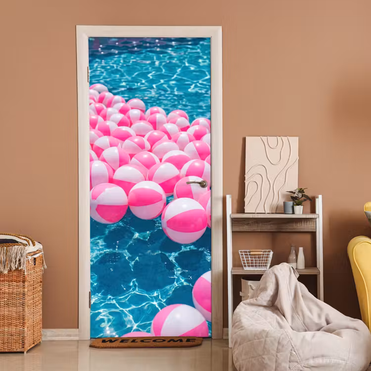 Deursticker - Strandballen - Roze - Water — 2