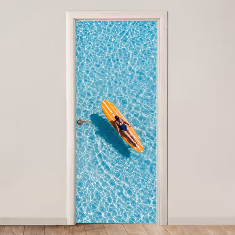 Deursticker - Surfboard - Water - Badpak - Oranje — 1