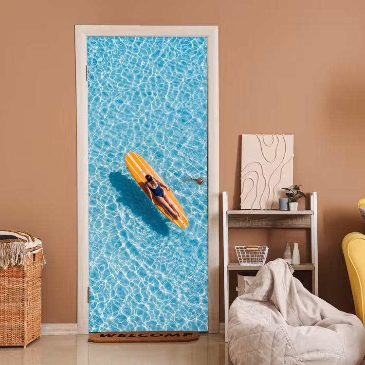 Deursticker - Surfboard - Water - Badpak - Oranje — 2
