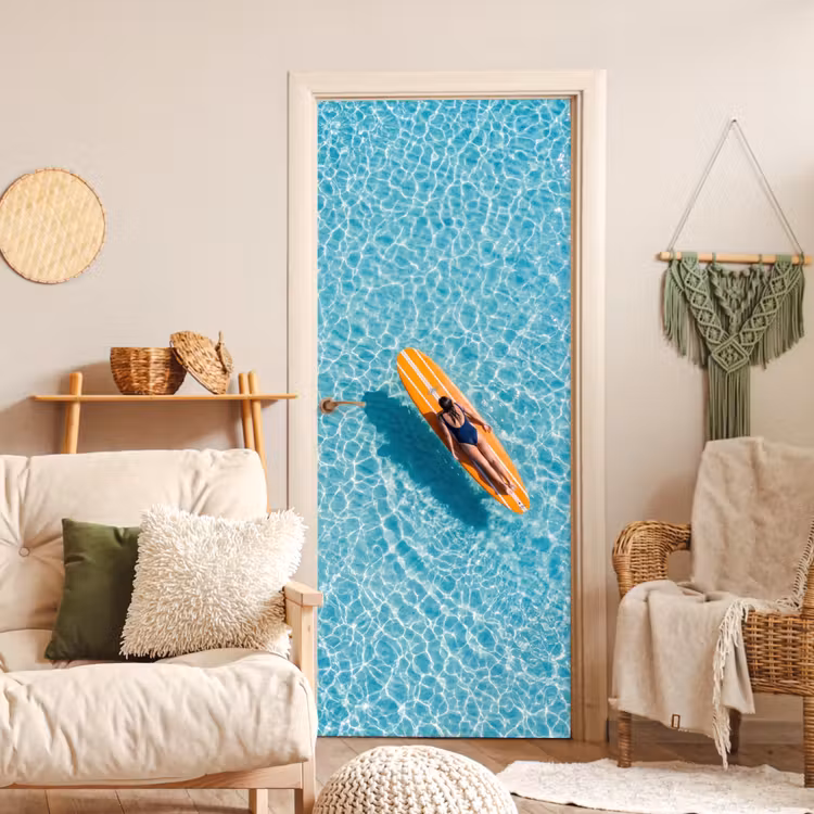 Deursticker - Surfboard - Water - Badpak - Oranje — 4