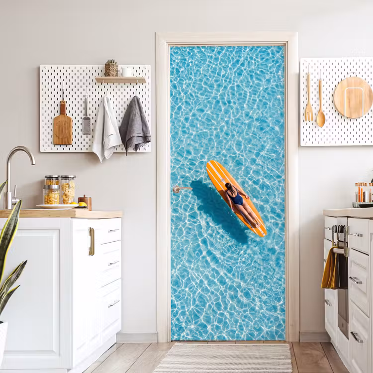 Deursticker - Surfboard - Water - Badpak - Oranje — 7