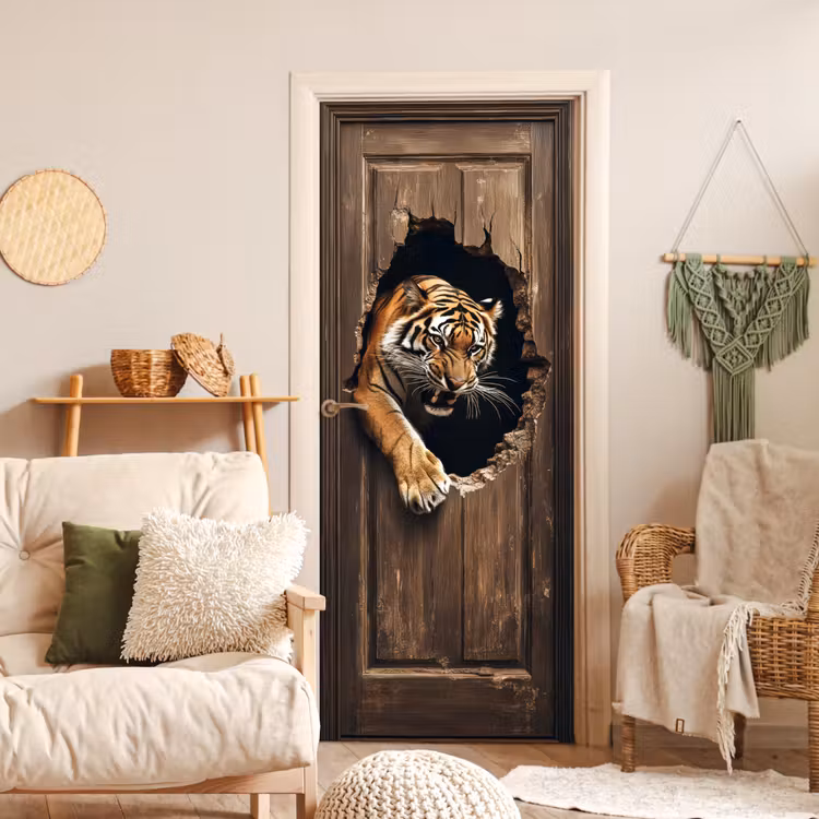 Deursticker - Tijger - Doorkijk - Deur - Hout - Dieren — 4