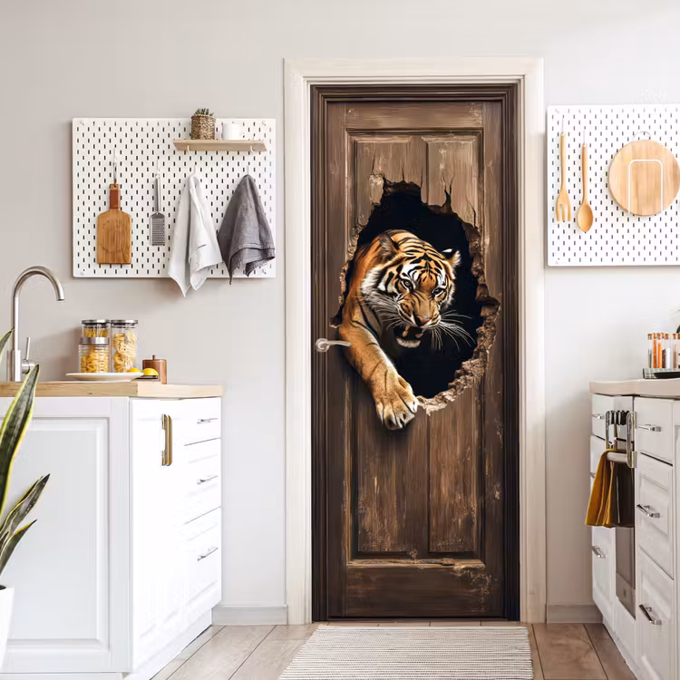 Deursticker - Tijger - Doorkijk - Deur - Hout - Dieren — 7