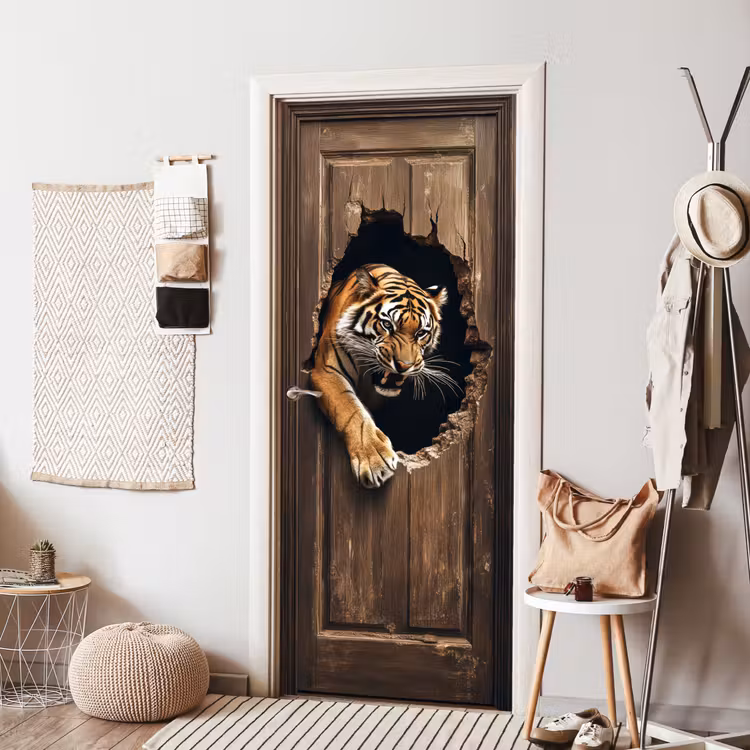Deursticker - Tijger - Doorkijk - Deur - Hout - Dieren — 8