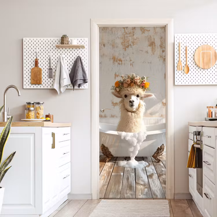 Deursticker - Vintage - Alpaca - Badkuip - Bloemen - Dieren — 7