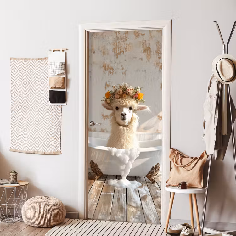 Deursticker - Vintage - Alpaca - Badkuip - Bloemen - Dieren — 8