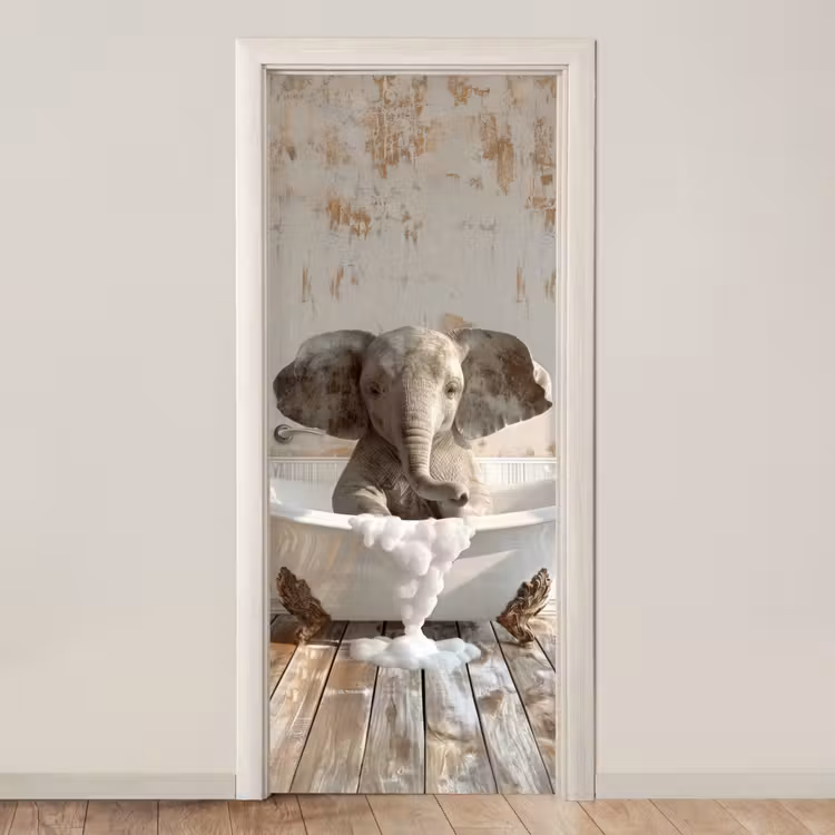 Deursticker - Vintage - Olifant - Badkuip - Schuim - Wilde dieren — 1