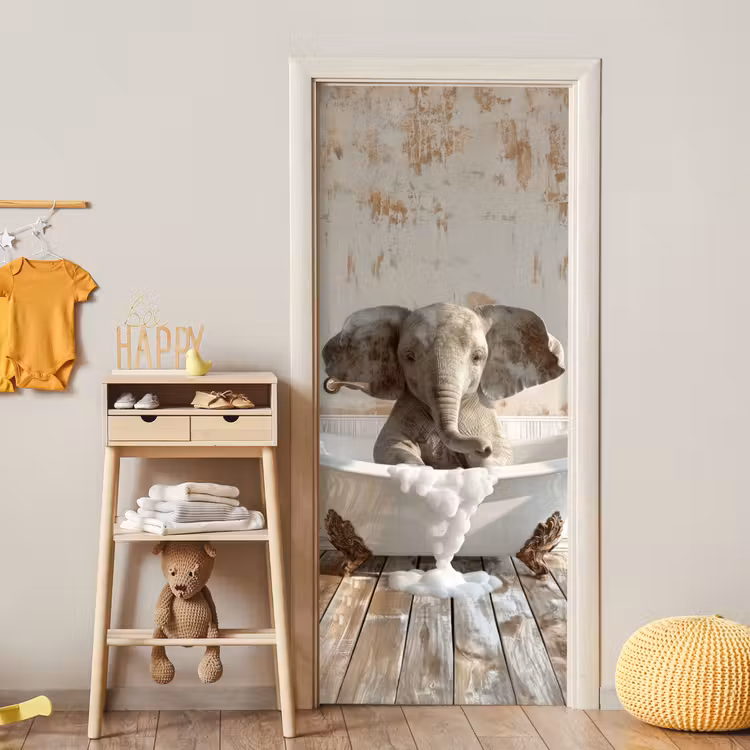 Deursticker - Vintage - Olifant - Badkuip - Schuim - Wilde dieren — 6