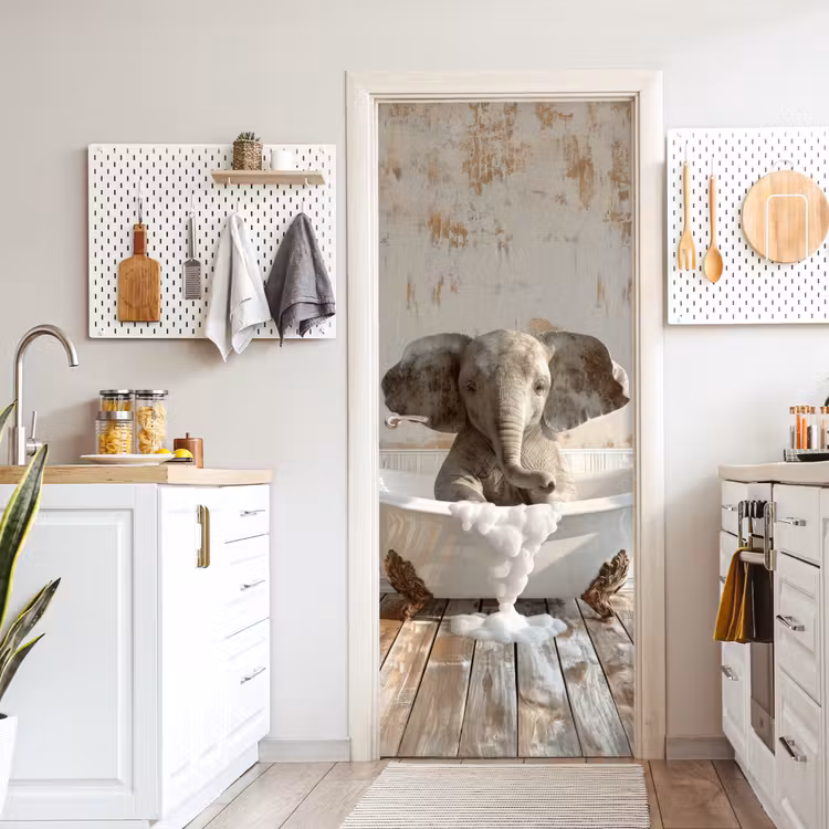 Deursticker - Vintage - Olifant - Badkuip - Schuim - Wilde dieren — 7