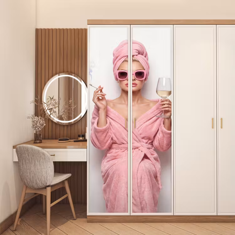 Deursticker - Vrouw - Roze - Wijn - Zonnebril — 5