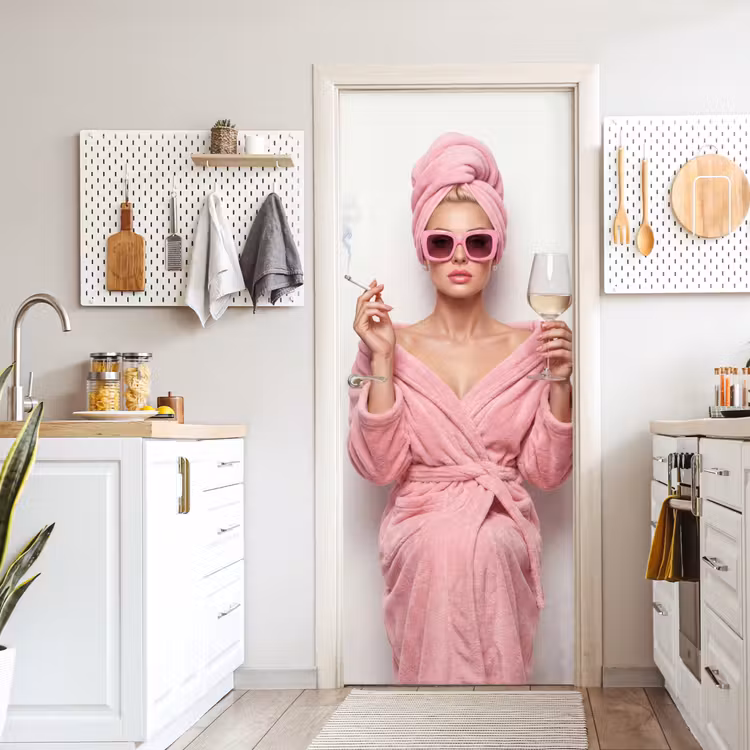 Deursticker - Vrouw - Roze - Wijn - Zonnebril — 7