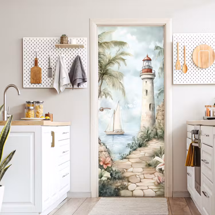 Deursticker - Vuurtoren - Natuur - Landschap - Boot — 7