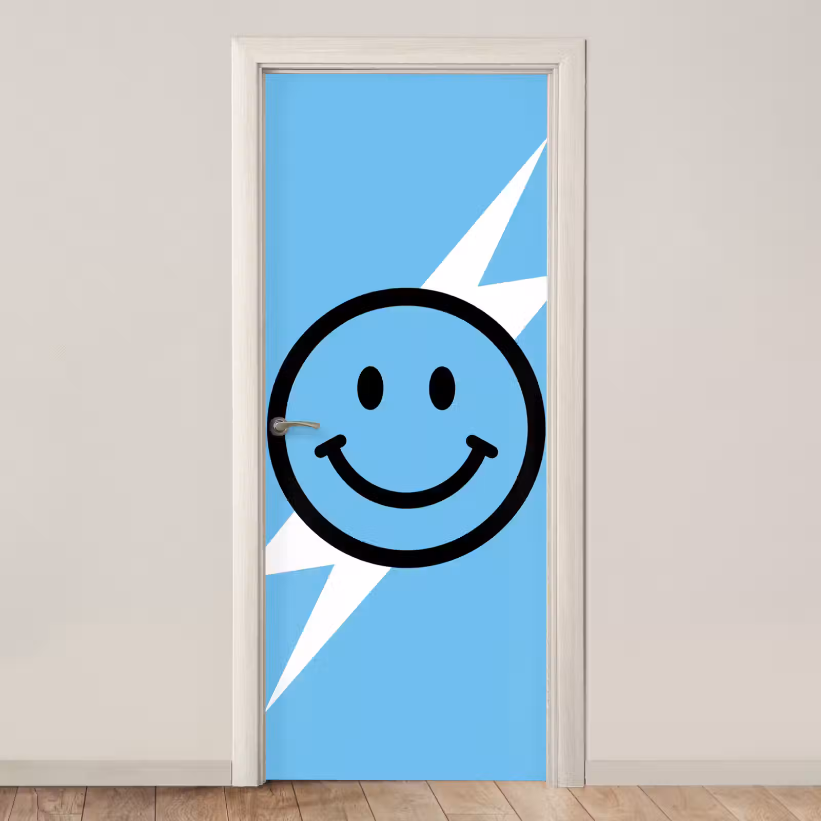 Deursticker - Smiley - Blauw - Bliksem — 1
