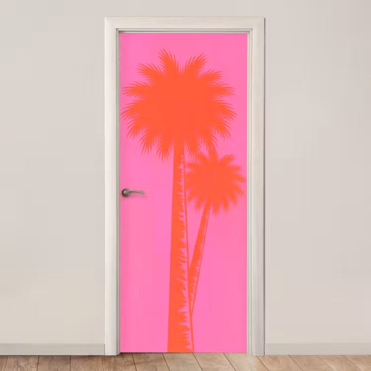 Deursticker - Palmbomen - Modern - Roze — 1