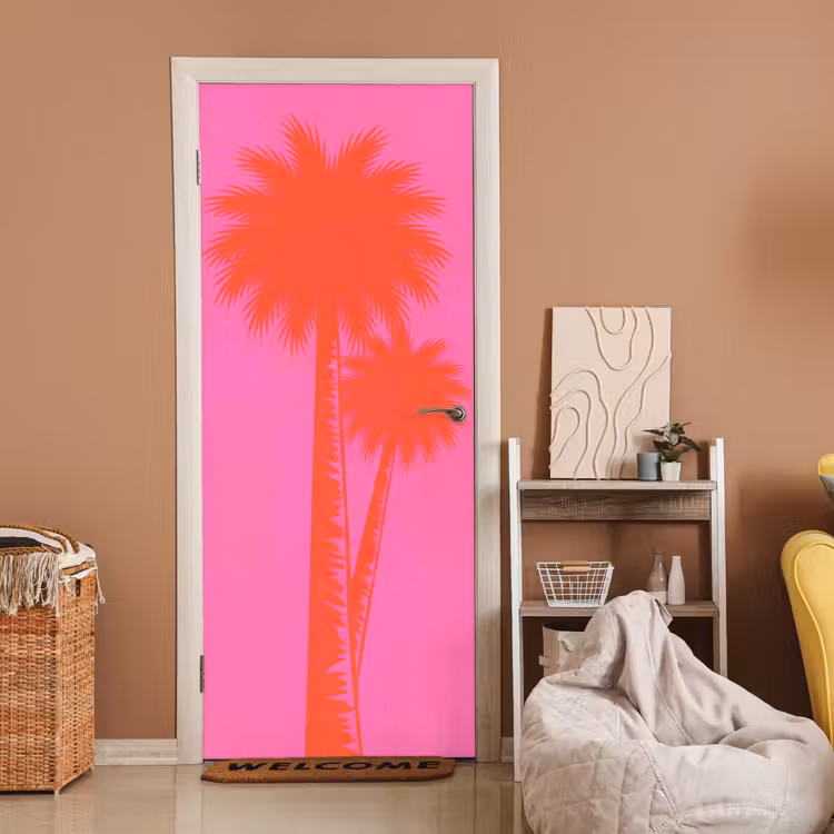 Deursticker - Palmbomen - Modern - Roze — 2