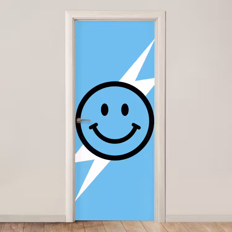 Deursticker - Smiley - Blauw - Bliksem — 1