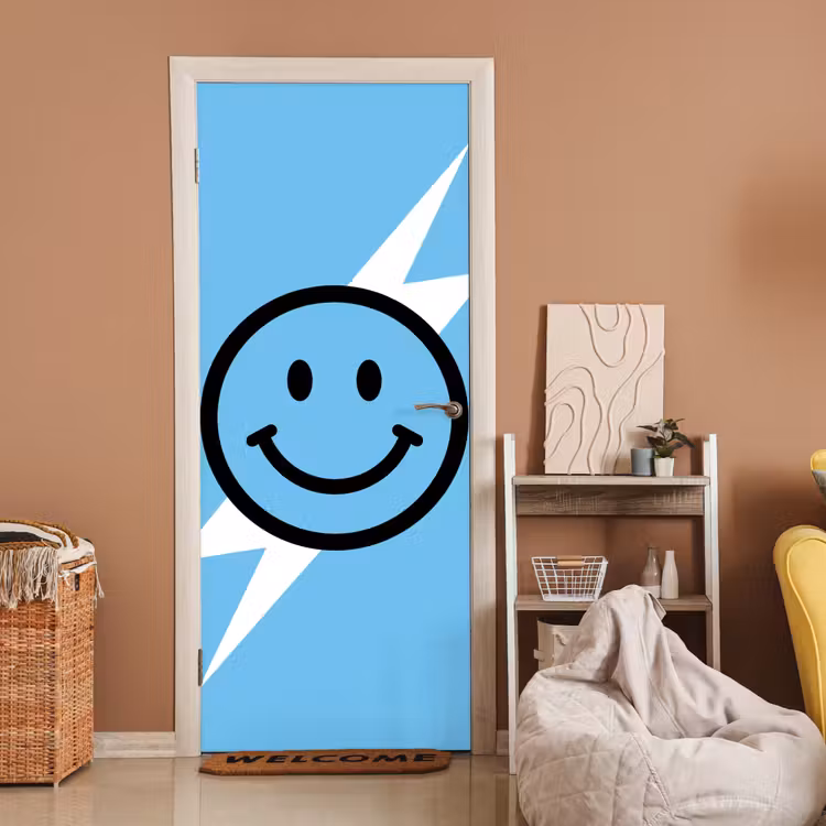 Deursticker - Smiley - Blauw - Bliksem — 2