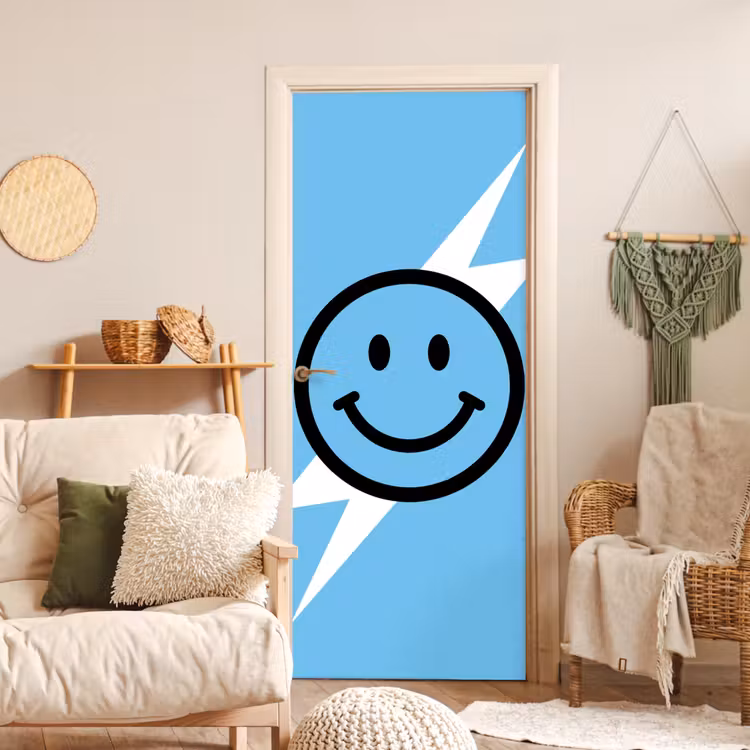 Deursticker - Smiley - Blauw - Bliksem — 4