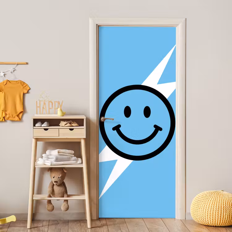 Deursticker - Smiley - Blauw - Bliksem — 6